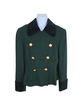 Vintage 80s Mondi Green Wool Equestrian Blazer Velvet Collar Cuffs Size 38 EU US
